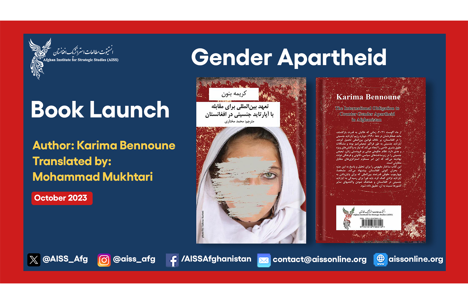 <p><strong>Translation of the Book&nbsp;on &ldquo;Gender Apartheid in Afghanistan&rdquo;</strong></p>